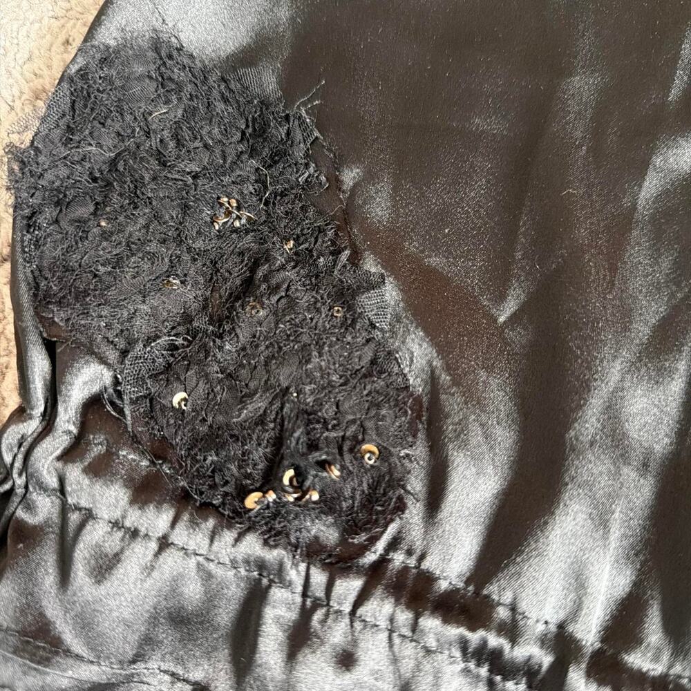 Black euro satin lace trim drop waist cami top with waist tie - Picture 3 of 6